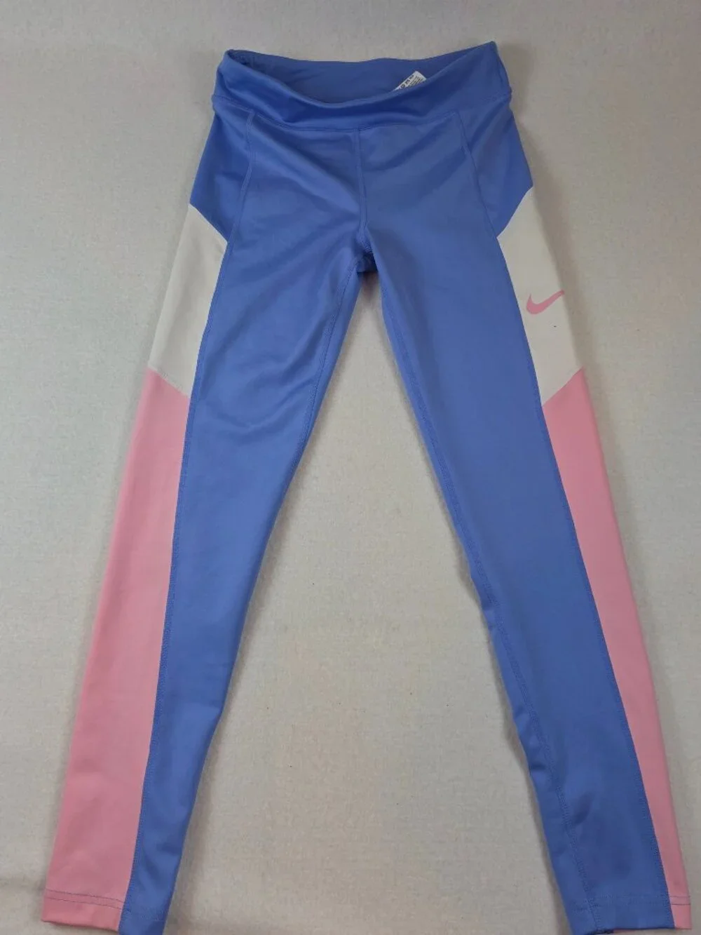 Nike Dri-FIT Girls Colorblock Activewear Leggings PeriWinkle Pink & White Size L